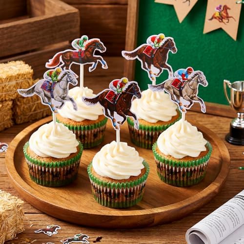 Weysat 48 Pcs Horse Derby Cupcake Toppers Derby Cupcake Toppers Racing Horse Birthday Party Supplies Cake Decorations for The Theme Decorations Baby Shower Western Party Supplies
