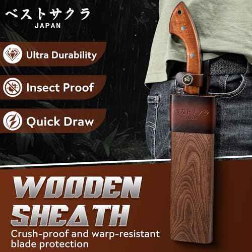 Golden Bird Parang Machete Knife - 9.5 Inch Heavy Duty Machete for Cutting Trees, Gardening, Bushcraft, Survival, Outdoor Hunting and Camping - Full Tang with Wooden Sheath - Yard Work Tool
