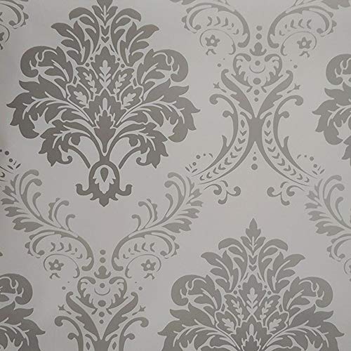 Lependor Silver Damask Peel and Stick Wallpaper Easily Removable Printed Stick Wall Paper Decorative Self Adhesive Shelf Drawer Liner Roll - 17.71¡± Wide x 118¡± Long (17.71" X 9.8 ft, Silver Damask)