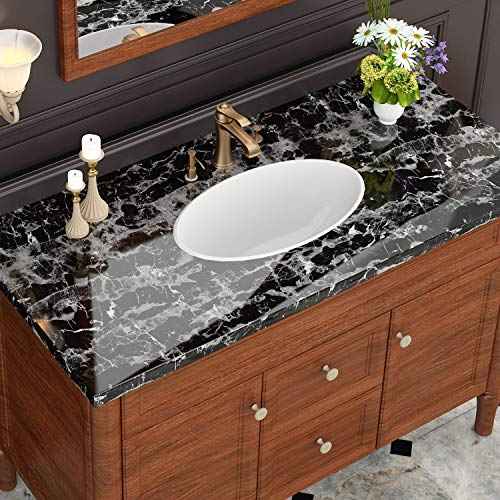 Livelynine Peel and Stick Countertop Contact Paper Waterproof Kitchen Countertop Paper Black Marble Wallpaper Bathroom Counter Top Vinyl Wrap Desk Table Cabinet Covers Removable Backsplash 15.8x78.8