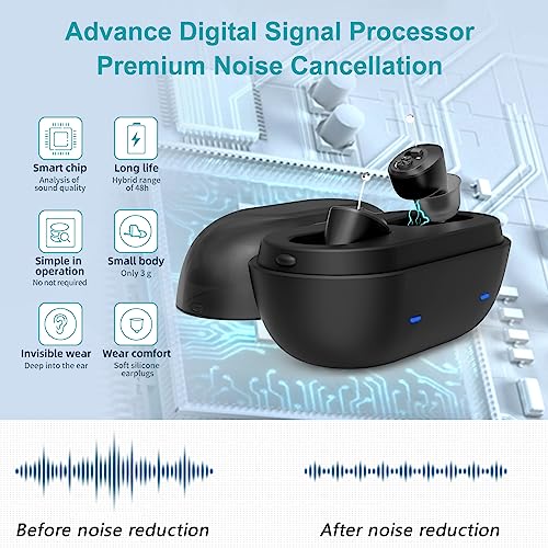Not Amplifier True Hearing Aids for Seniors Hearing Loss with Noise Cancelling Invisible Rechargeable Hearing Aid with Magnetic Charging Box