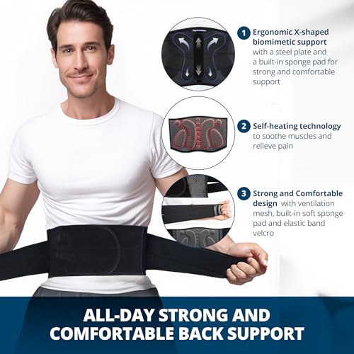 Strong Self-Heating Fit Lower Back Brace – Advanced Composite Fiber Support Belt with X-Shaped Design, Strong Lumbar Support, Pain Relief for Men & Women, Small