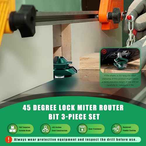 Knoweasy 45 Degree Lock Miter Router Bit Set with 1/2 Inch Shank, 3PCS for Woodworking, Includes 1/2, 3/4 and 1 Inch Cutting Height, Professional Joinery Tool for Perfect Miter Joints
