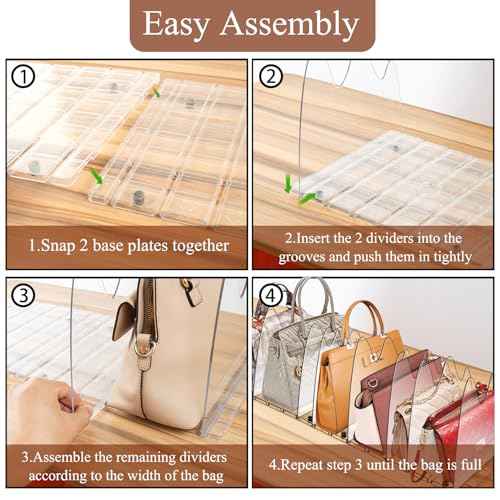 Purse Organizer With 8 Adjustable Acrylic Sections for Closet, Handbag Storage in House and Office