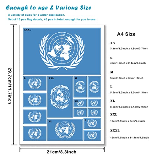 QQSD United Nations Flag Sticker UN Decal in Multiple Sizes, 3 Pack, 11.7 x 8.3 Inches