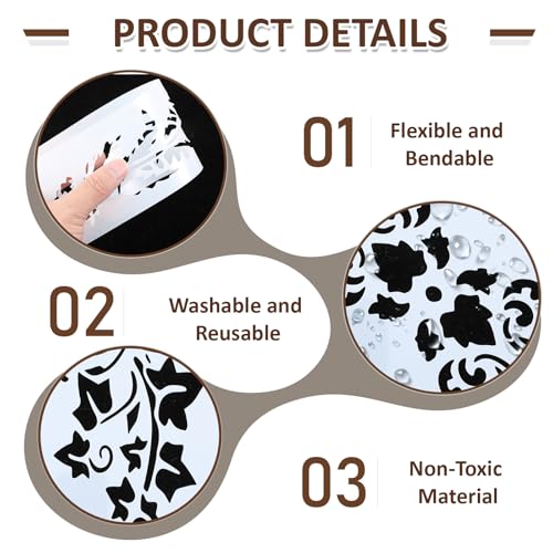 14Pcs Large Border Flower Stencils for Painting on Walls, Reusable Leaf Vine Wood Burning Stencils with Hoop, Drawing Background Templates DIY Craft Home Decor(11.8¡¿3.15 inch)