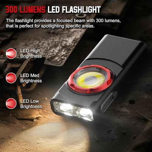 EDC Flashlight Rechargeable, 700 Lumens Mini LED Flashlight with 8 Modes Dual Light Sources Magnetic Flashlights with Clip Waterproof Pocket Flat Flashlights for Night Working (2, Black)