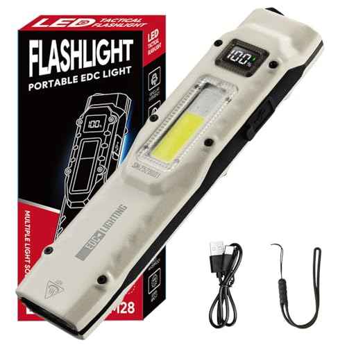 KZK EDC Tactical Flashlight, Flat Rechargeable Flash Light,Dual-Switches LED Pocket Flashlight with Digital Display,Stainless Steel 13 Modes Keychain UV Flashlight for Home,Camping,and Emergency
