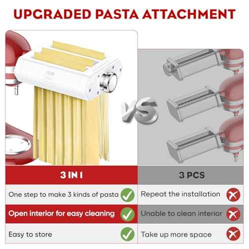 Pasta Attachment for Kitchenaid Stand Mixer, 3 in 1 set for Kitchenaid Pasta Attachment,Included Pasta Sheet Roller, Fettuccine Cutter, Spaghetti Cutter