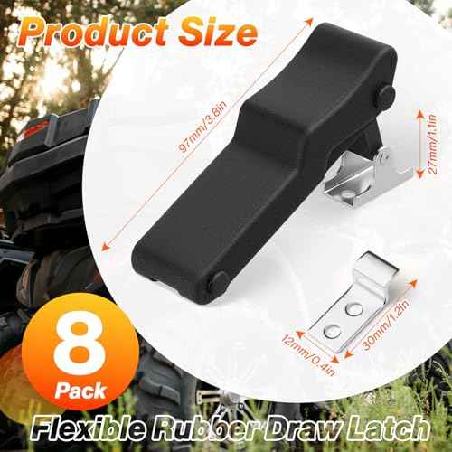 Mudder 8 Pcs Flexible Rubber Draw Latch, Front Storage Rack Rubber Latch for Cooler, Boat Compartment Cargo Box with Stainless Steel Keeper and Bracket