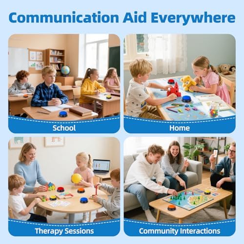 4 Pack Portable AAC Communication Devices for Autism Individuals with Communication Difficulties, Communication Device for Nonverbal Kids, Voice Recording Buttons for Schools, Home, Treatment Courses