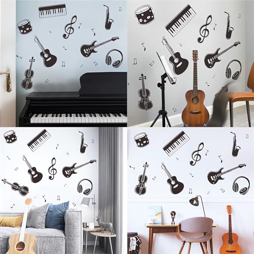 Black-White Musical Instrument Wall Stickers Wall Stickers, sacinora Guitar Violin Cello Saxophone Musical Note Music Wall Decals Removable Vinyl Peel and Stick for Classroom Music Studio Home Decor