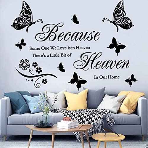 Wall Stickers Quotes Saying Wall Decals Because Someone We Love is in Heaven Decal Peel and Stick Lettering Words Wall Art Decals Vinyl Inspirational Religious Wall Sticker for Home Family Room Decor.