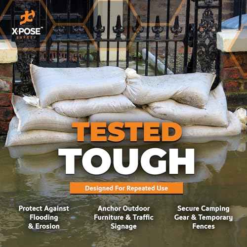 Xpose Safety Heavy Duty Sand Bags with Tie Strings ? Empty Woven Polypropylene Sandbags for Hurricane Flood Protection, 100 lb Capacity, 18" x 30", White, Pack of 20