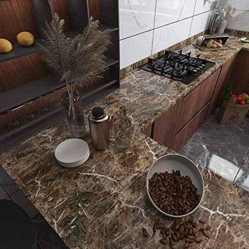 Burgeliy Peel and Stick Waterproof Wallpaper15.8¡¿196in Vinyl Wrap Protector Auto Modification Tint Film Dark Brown Marble Shiny Granite for Kitchen Countertops Table Desk Furniture Self Adhesive Film