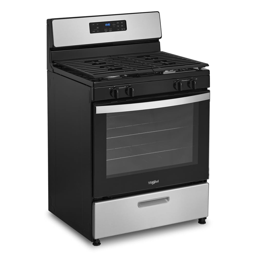 Whirlpool WFG320M0MS 30 Inch Freestanding Gas Range with 4 Sealed Burners, 5.1 cu. ft. Capacity, SpeedHeat™ Burners, Frozen Bake™, Sabbath Mode, Broiler Drawer, and Star-K Certified: Stainless Steel