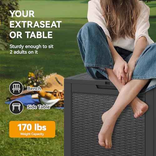 NUNU LAB 30 Gallon Waterproof Outdoor Storage Box, Lockable Resin Deck Box Bench for Patio Cushions, Garden Tools, Pool Accessories & Package Deliveries ? Black