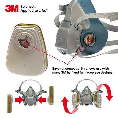 3M Respirator Cartridge 6006, 1 Pair, Helps Protect Against Organic Vapors, Acid Gases, Ammonia, Methylamine or Formaldehyde