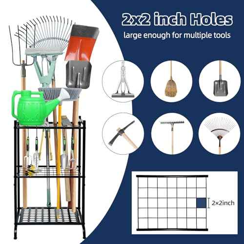 Garden Tool Organizer and Storage, Yard Tool Organizer for Garage Up to 41 Tools, 3-tire Yard Tool Holder Holding Long Handled Tools for Shed Garden Outdoor