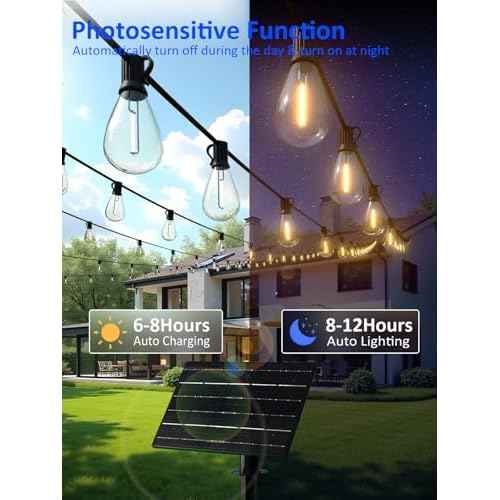 luckystyle 100FT Solar String Lights Outdoor Waterproof with 36+2 LED Bulbs Long Last for 20+Hrs, Commercial Grade Shatterproof Patio Solar Powered Lights for Camping£¬Backyard, Garden, Porch Decor