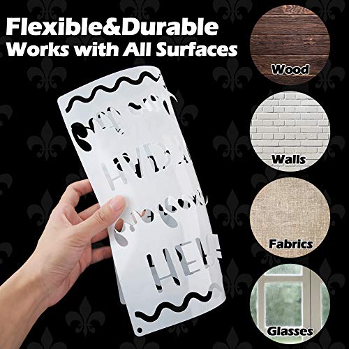 9 Pieces Bathroom Stencils Bathroom Wall Decor Sign Stencils Reusable Quote Saying Stencils Template with Open Ring for Painting on Wood Wall Mirror Bathroom Decor
