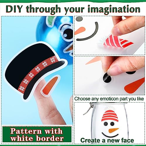 Snowman Decals PVC Face Stickers Christmas Wall Decor Stickers Glass Blocks Holiday Decals Snowman Hats Stickers Cute Snowman Face Decals for Home Wall Door Refrigerator Party Decoration (Cute Style)