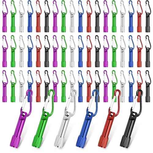 60 Pack Mini Keychain Flashlights Bulk, Ultra-Bright LED Metal Carabiner Clip Lights,Compact Emergency Lights for Camping, Hiking, Cycling, Survival Kits(60)