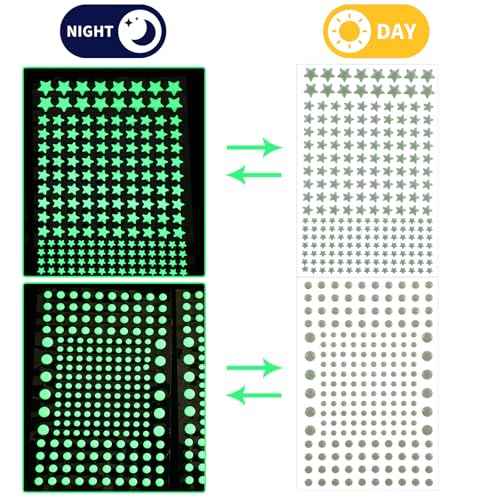 TIESOME 826 Pcs Glow in The Dark Wall Stickers, 422 Pcs 3D Glow in The Dark Stars for Ceiling Decor 404Pcs Green Dots Glowing Wall Decals Ceiling Decor Stickers for Bedding Room Party Birthday Gift