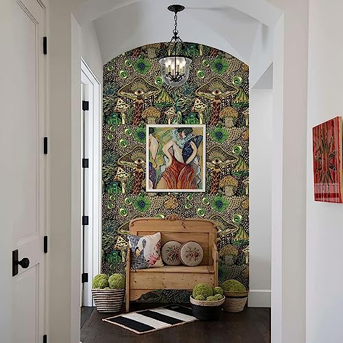 WENMER Peel and Stick Floral Boho Mushroom Wallpaper - Self Adhesive Contact Paper for Bedroom Bathroom 17.7in x 9.8ft