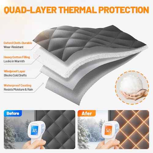 Magnetic Insulated Door Curtain Fits 48"x80" Doors - Thermal Door Cover for Winter with Clear Window, Window Insulation Kit & Doors Draft Stopper to Keep Cold Air Out for Front Doorway Home - Black