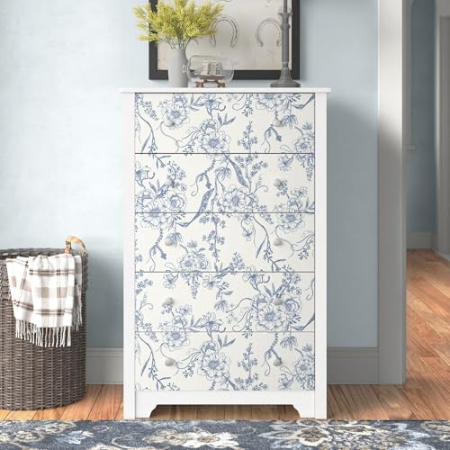 Peel and Stick Wallpaper Periwinkle Blue Wall Paper Floral Contact Paper Removable Self Adhesive Leaf Boho Waterproof Wallpaper for Walls Vinyl Rolls 16.1"x78.7"