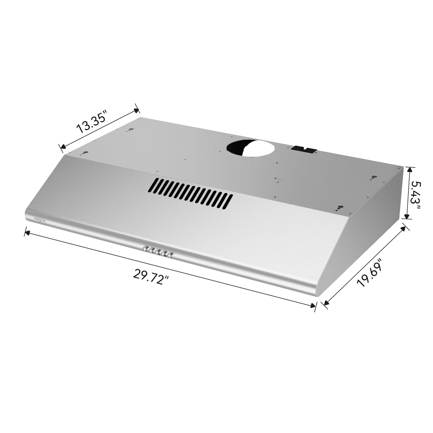 Magicin 30inch Under Cabinet Range Hood Stainless Steel Vent Hood With 3 Speed Exhaust Fan, Ducted And Ductless Convertible, LED Bright Light Bulb and Charcoal Filter