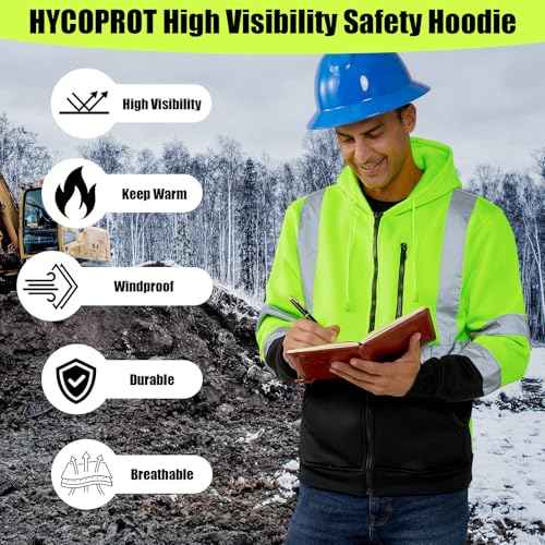 HYCOPROT High Visibility Safety Hoodie Hi Vis Safety Sweatshirts Fleece Reflective Work Jacket for Men Women ANSI Class 3