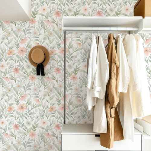 Rugreat Floral Peel and Stick Wallpaper Boho Flower Contact Paper for Cabinets Nursery Contact Paper Leaf Removable Self Adhesive Wallpaper for Bathroom Waterproof Botanical 78.7inL 17.3inW Pink/Green
