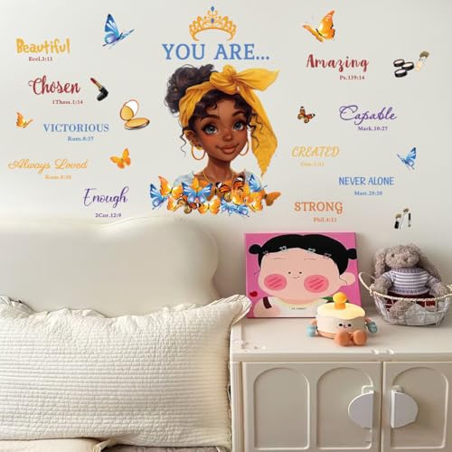 Black Girl Magic Wall Stickers Decals Butterflies Inspirational Positive Word Wall Decal Peel and Stick Butterflies Wall Art Decals for Girls Bedroom Baby Nursery Kids Bedroom