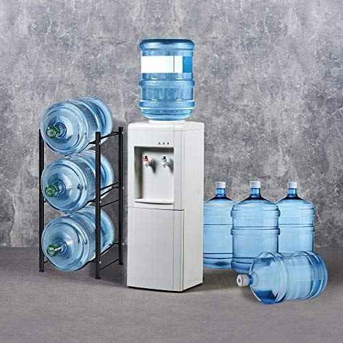 Water Bottle Storage Organizer - 5 Gallon Jug Holder Rack, 3-Tier Stackable Dispenser Stand for Office, Kitchen, Lobby, Foyer - Black