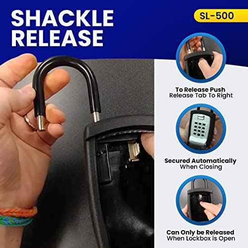 SL-500 Punch Button Lock Box, Black | Portable Shackle LockBox For Outside- Fits House Keys, Car Keys, Fobs, Credit Cards/IDs & More | Keypad Safe Box, Digital Push Button Combination Lock