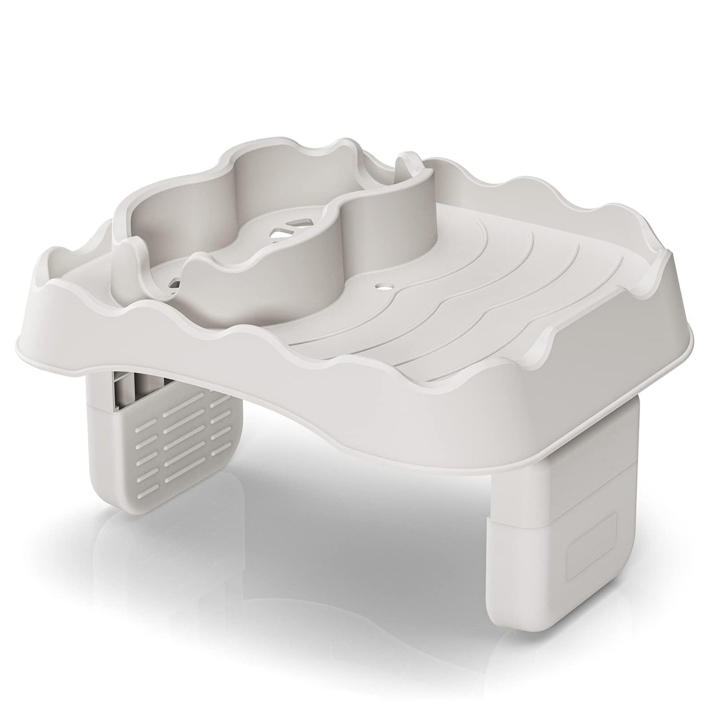 Anivia Hot Tub Table Tray, Adjustable Width 4.3" to 7.7" Hot Tub Accessories for Intex PureSpa, Nonslip Caddy Holds 2 Drinks, Keep Snacks-Drinks Handy and Dry, Fits Outdoor Inflatable Spa/Pool(Beige)