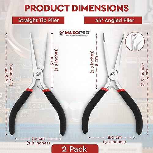 Premium 6 Inch Mini Needle Nose Pliers Set - 2 PCs Bent and Straight Long Nose Pliers with Comfort Grip - Non-Serrated Rust-Proof Long Reach Jewelry Pliers for Jewelry Making, Handmade Craft