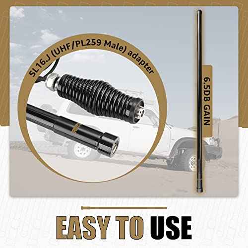 Retevis GMRS Mobile Antenna, Heavy Duty Fiberglass GMRS Antenna, 6.5dB 462-467MHz, Spring Base with 16ft RG-58U Coaxial Cable, Compatible with Midland Radio Retevis RT97 RA86(1Pack)
