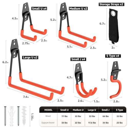 20 Pack Utility Steel Heavy Duty Wall Mount Garage Hooks,with Anti-Slip Coating,for Hanging Bikes,Ladder,Ropes,Bulk Items,Power,Yard and Garden Tools