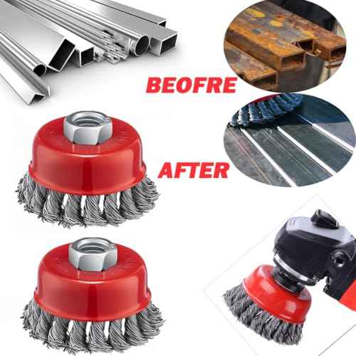 2 Pcs 2.5 inch Wire Cup Brush for 4 1/2 Angle Grinder, Wire Wheel for Angle Grinder, Wire Wheel Cup Brush for Grinders, 5/8" -11 Threaded, for Heavy Cleaning Rust, 0.020" Carbon Steel