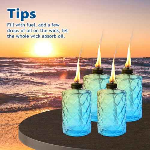 4 Pack Blue Glass Garden Torch 12 oz Outdoor Torch Garden D?cor,60-Inch Upgraded Citronella Torches with 3-Prong Grounded Stake for Party Patio Pathway