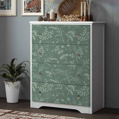 Heroad Sage Green Peel and Stick Wallpaper Boho Floral Contact Paper for Cabinets Waterproof Leaf Removable Wallpaper Self Adhesive Decorative Wall Paper for Bedroom Bathroom Walls 17.3''x78.7''