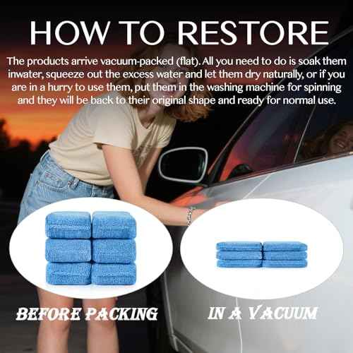 Sukh 6 Pack Microfiber Rectangle Sponge Detailing Pads - Microfiber Wax Foam Applicator Pads for Car Wax Applicator Pad 4.72x3.15 inch Blue