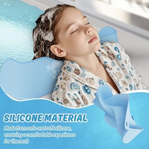 Silicone Portable Hair Wash Station for Kids, Hair Washing Basin with Rinse Cup for Children, Toddlers and Teens on Bathtub or Sink, Tear-Free Shampoo Bowl for Children (Blue)
