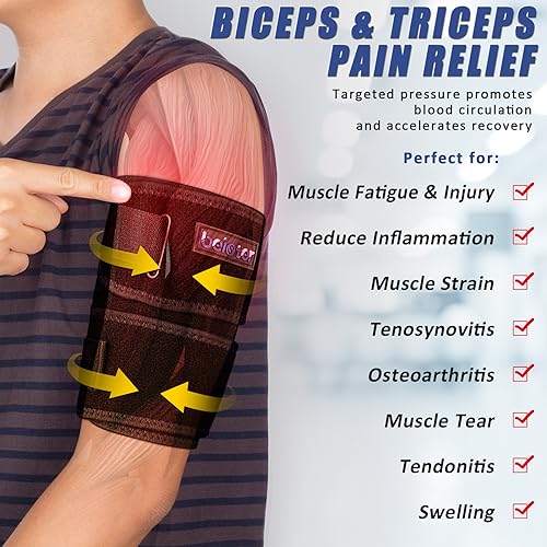 beister Compression Upper Arm Brace (Single), Biceps Tendonitis Support Brace for Men & Women with 4 Pressure Straps, Triceps Compression Sleeve & Wrap for Muscle Strains, Tendovaginitis, Pain Relief
