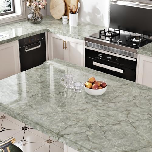 Cyan Green Marble Contact Paper for Countertops Cabinets Green Marble Wallpaper Glossy Waterproof Peel and Stick Countertops Self Adhesive Vinyl Wrap for Kitchen Bathroom Counter 15.7" X 78.8"