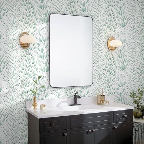 Safiyya Peel and Stick Wallpaper Leaf Contact Paper 78.7" x 17.3" Light Green Wall Paper Modern Self Adhesive Removable Wallpaper for Bedroom Bathroom Vinyl Rolls