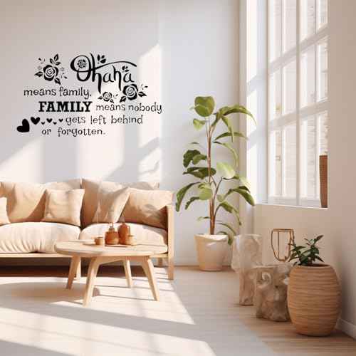 PLIGREAT Ohana Means Family Quotes Wall Stickers Removable Vinyl Peel and Stick Wall Decals for Living Room Bedroom Sofa TV Background Hallway Photo Wall Decoration Home Indoor DIY Wall Art Decor